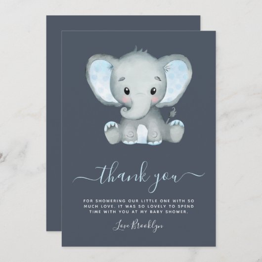 Blue Elephant Boy Baby shower Bedankkaart (Voorkant / Achterkant)