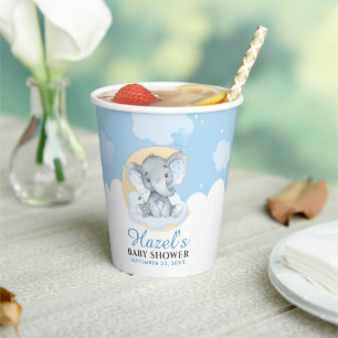 Blue Elephant Boy Baby shower Birthday Papieren Bekers