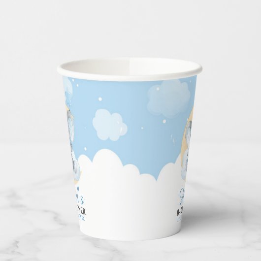 Blue Elephant Boy Baby shower Birthday Papieren Bekers (Links)