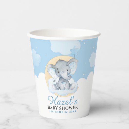 Blue Elephant Boy Baby shower Birthday Papieren Bekers (Voorkant)