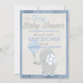 Blue Elephant Boy Baby shower Country Invitation Kaart (Voorkant)