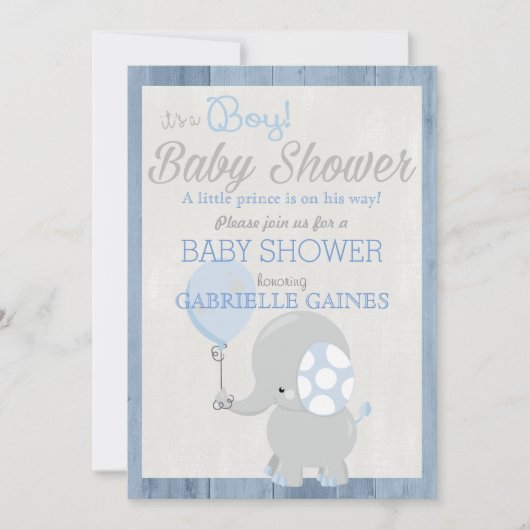 Blue Elephant Boy Baby shower Country Invitation Kaart (Voorkant)