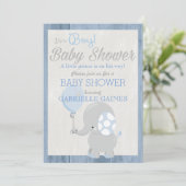 Blue Elephant Boy Baby shower Country Invitation Kaart (Staand voorkant)