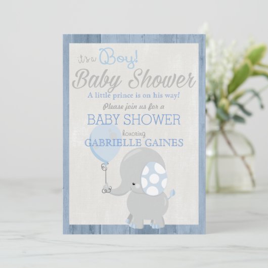 Blue Elephant Boy Baby shower Country Invitation Kaart (Staand voorkant)