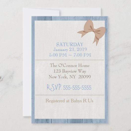 Blue Elephant Boy Baby shower Country Invitation Kaart (Achterkant)