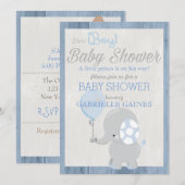 Blue Elephant Boy Baby shower Country Invitation Kaart (Voorkant / Achterkant)