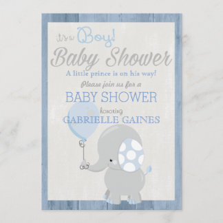 Blue Elephant Boy Baby shower Country Invitation Kaart