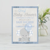 Blue Elephant Boy Baby shower Country Uitnodiging (Staand voorkant)