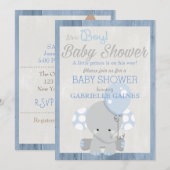 Blue Elephant Boy Baby shower Country Uitnodiging (Voorkant / Achterkant)