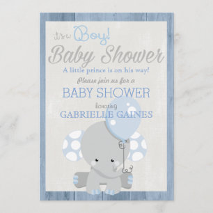 Blue Elephant Boy Baby shower Country Uitnodiging