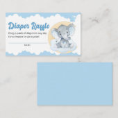 Blue Elephant Boy Baby shower Diaper Raffle Ticket Informatiekaartje (Voorkant / Achterkant)