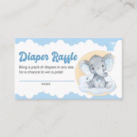 Blue Elephant Boy Baby shower Diaper Raffle Ticket Informatiekaartje (Voorkant)