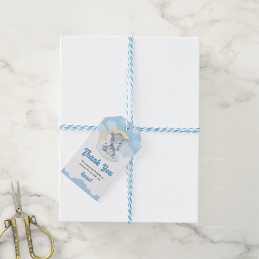 Blue Elephant Boy Baby shower Favor Gift Label Cadeaulabel (Met Touw)