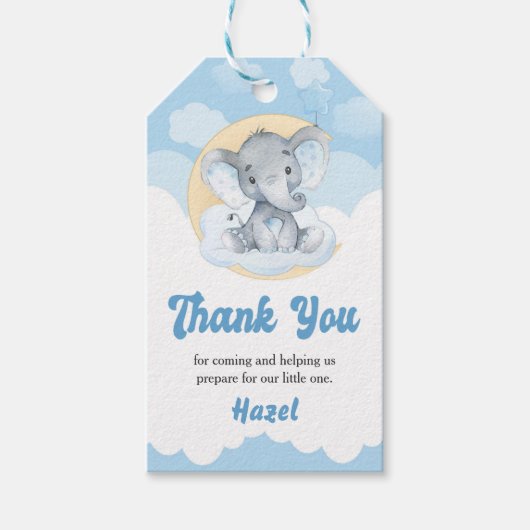 Blue Elephant Boy Baby shower Favor Gift Label Cadeaulabel (Voorkant)