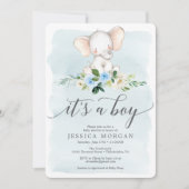 Blue Elephant Boy Baby shower Invitation Card Kaart (Voorkant)