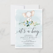 Blue Elephant Boy Baby shower Invitation Card Kaart (Voorkant)