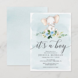 Blue Elephant Boy Baby shower Invitation Card Kaart