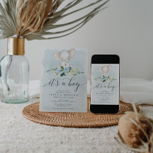 Blue Elephant Boy Baby shower Invitation Card