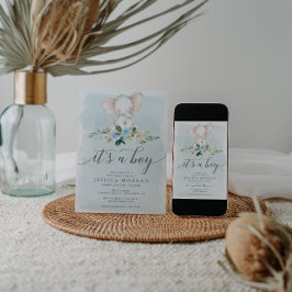 Blue Elephant Boy Baby shower Invitation Card Kaart