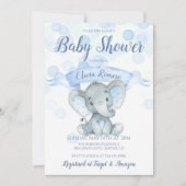 Blue Elephant Boy Baby shower Invitation Kaart (Voorkant)