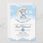 Blue Elephant Boy Baby shower Invitation Kaart (Voorkant)