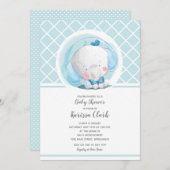 Blue Elephant Boy Baby Shower Invitations (Voorkant / Achterkant)