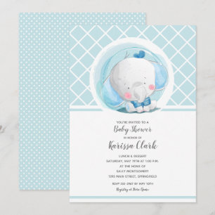 Blue Elephant Boy Baby shower Kaart