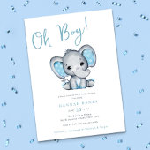Blue Elephant Boy Baby shower Kaart