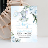 Blue Elephant Boy Baby shower Kaart