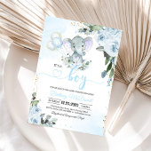 Blue Elephant Boy Baby shower Kaart