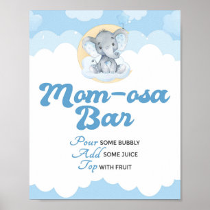 Blue Elephant Boy Baby shower Momosa Bar Sign. Poster
