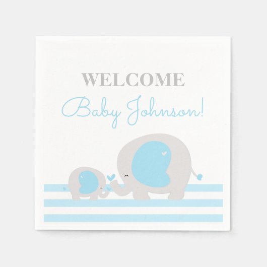 Blue Elephant Boy Baby shower Napkins Servet (Voorkant)