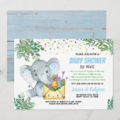 Blue Elephant Boy baby shower per mail groen Kaart (Voorkant / Achterkant)