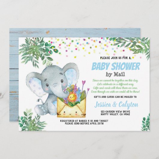 Blue Elephant Boy baby shower per mail groen Kaart (Voorkant / Achterkant)