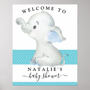 Blue Elephant Boy Baby shower Sign Poster