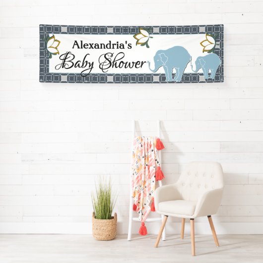 Blue Elephant Boy Baby shower Spandoek (Insitu)