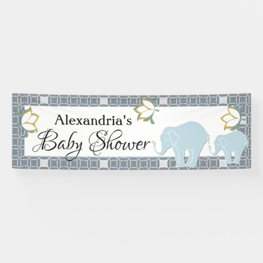 Blue Elephant Boy Baby shower Spandoek (Horizontaal)