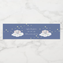 Blue Elephant Boy Baby shower Waterflesetiketten