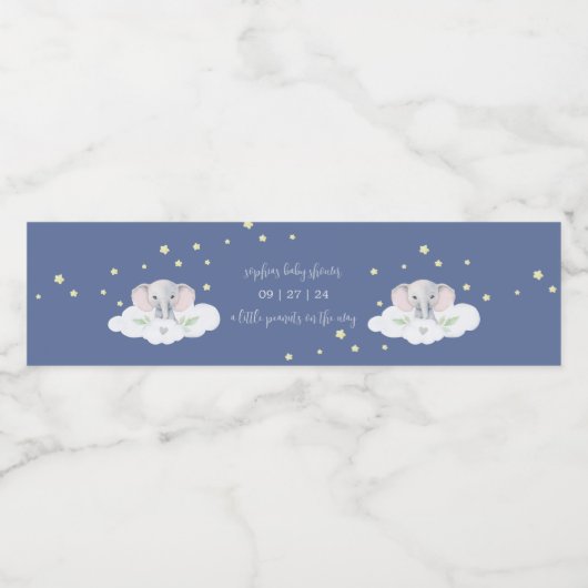 Blue Elephant Boy Baby shower Waterflesetiketten Waterfles Etiket (Enkel label)