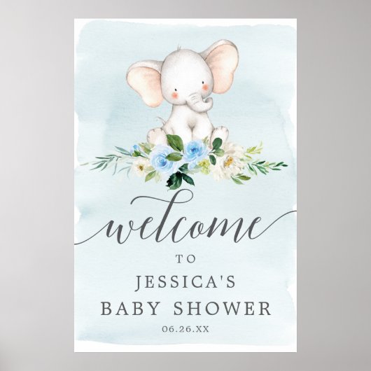 Blue Elephant Boy Baby shower Welcome Sign Poster (Voorkant)