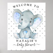 Blue Elephant Boy Baby shower Welcome Sign Poster (Voorkant)