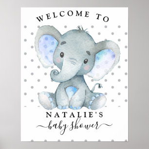 Blue Elephant Boy Baby shower Welcome Sign Poster