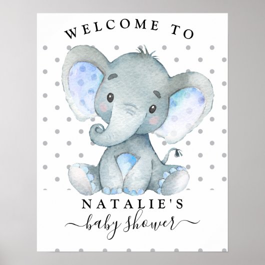 Blue Elephant Boy Baby shower Welcome Sign Poster (Voorkant)