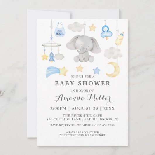 Blue Elephant Boy Baby Speelgoed Baby shower Water Kaart (Voorkant)