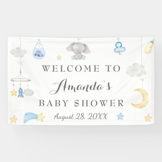 Blue Elephant Boy Baby Stuff Baby shower Backdrop Spandoek (Horizontaal)
