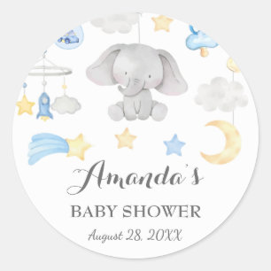 Blue Elephant Boy Baby Stuff Toys Baby shower Ronde Sticker