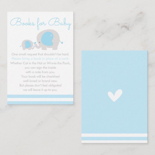 Blue Elephant Boy Books for Baby Invitation Insert Informatiekaartje (Voorkant / Achterkant)