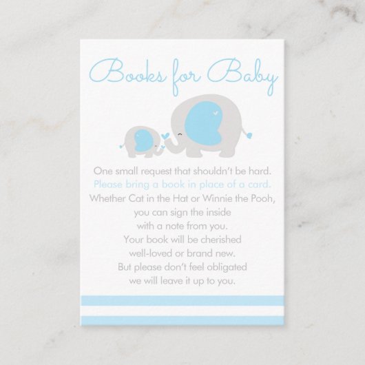 Blue Elephant Boy Books for Baby Invitation Insert Informatiekaartje (Voorkant)