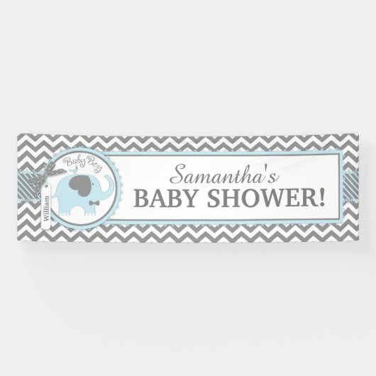 Blue Elephant Boy Chevron Baby shower Spandoek (Horizontaal)