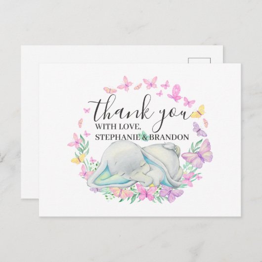 Blue Elephant Butterflies Hartelijk dank Briefkaart (Voorkant / Achterkant)